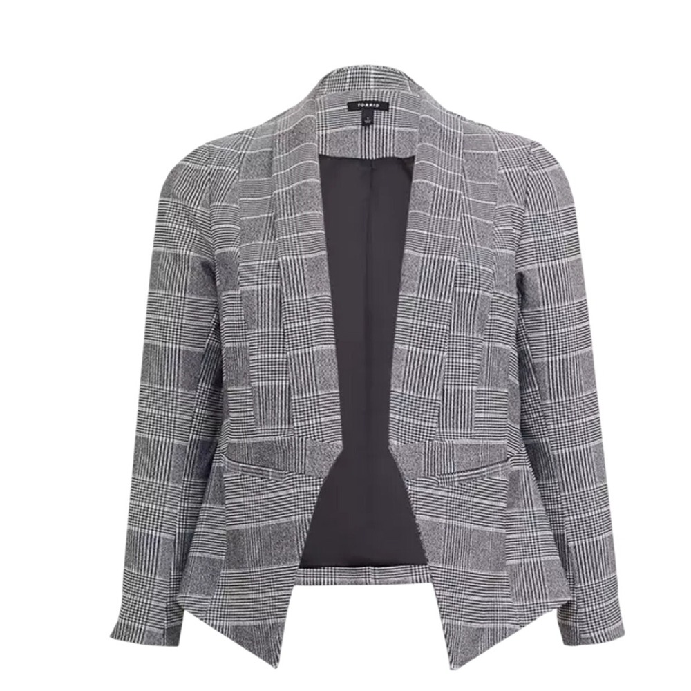 Torrid Womens  Grey Glen Plaid Open Front  Collar Blazer Jacket Plus Size 0 L‎